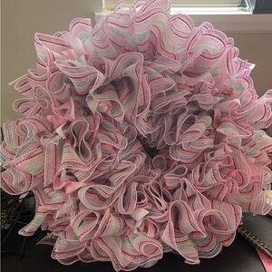 Candy Theme Pink and White Ruffled Wreath